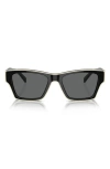Tory Burch Outlined Rectangle Sunglasses In Black Ivory Grey