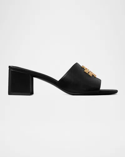Tory Burch 55mm Eleanor Medallion Leather Slide Sandals In Black