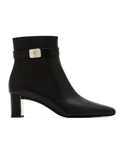 Tory Burch 55mm Leather Buckle-strap Ankle Boots In Black