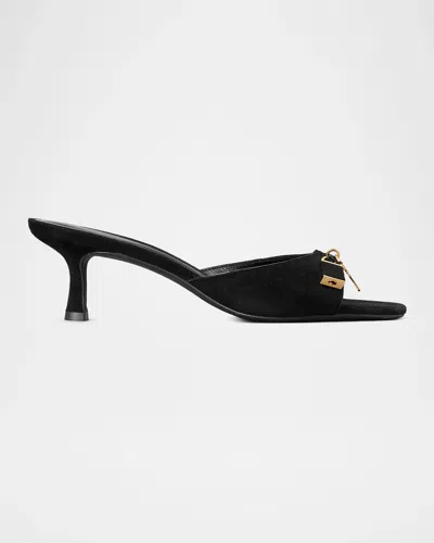 Tory Burch 55mm Lock Suede Mule Sandals In Perfect Bl