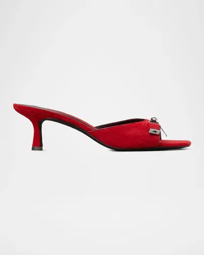 Tory Burch 55mm Lock Suede Mule Sandals In Toucan Red