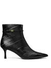 Tory Burch Double T Buckle Pointed Ankle Boots 65mm Perfect Black In Black