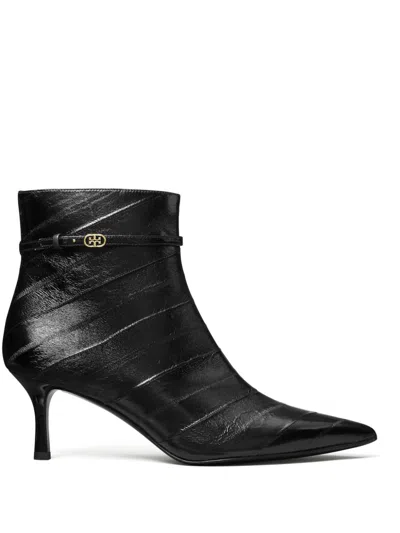 Tory Burch Double T Buckle Pointed Ankle Boots 65mm Perfect Black