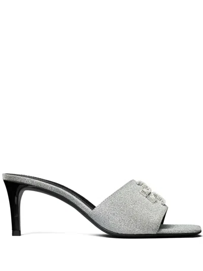 Tory Burch Eleanor 65mm Glitter Mules In Silver