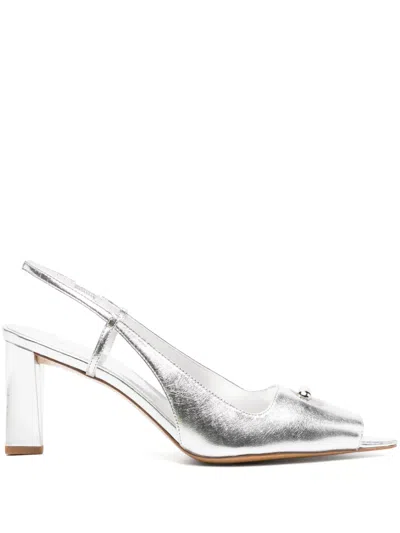 Tory Burch 75mm Pierced Peep-toe Pumps In Silver