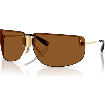 Tory Burch 75mm Semi Rimless Pillow Sunglasses In Shiny Gold/brown