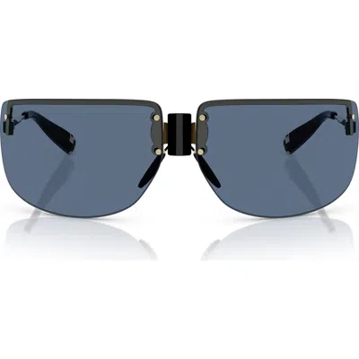 Tory Burch 75mm Semi Rimless Pillow Sunglasses In Shiny Light Gold/navy Blue