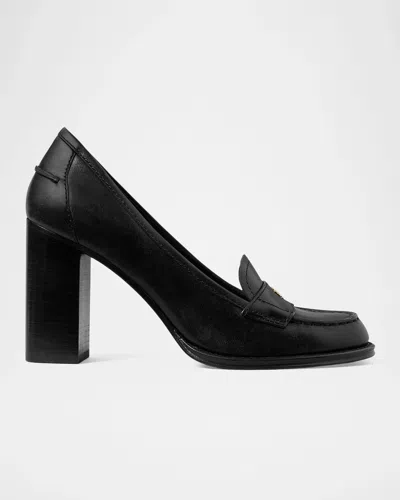 Tory Burch 85mm Vintage Heeled Leather Loafers In Perfect Bl