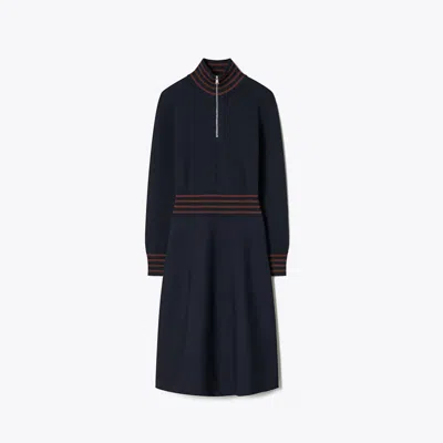 Tory Burch A-line Turtleneck Zip Dress In Blue