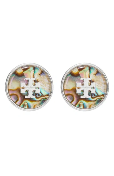 Tory Burch Abalone Stud Earrings In Light Silver / Abalone