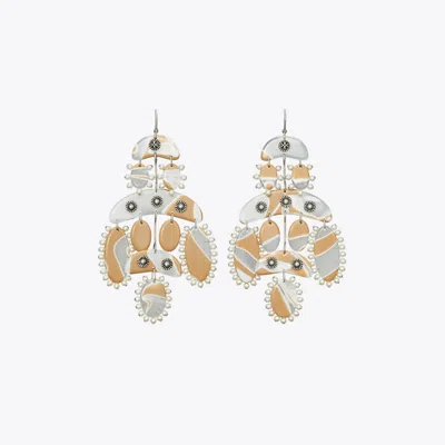 Tory Burch Abstract Beaded Chandelier Earrings In Antique Tory Silver/multi