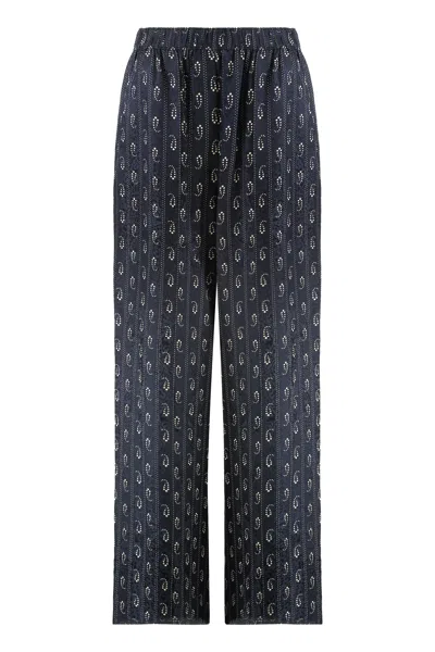 Tory Burch Abstract Paisley Viscose-silk Relaxed Pants With Elastic Waist In Blue