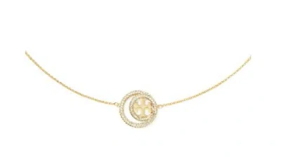 Tory Burch Miller Double Ring Pendant Embellished Necklace In Gold/crystal