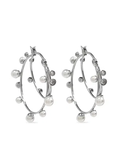 Tory Burch Pearl Embellished Hoop Earrings In Metallic