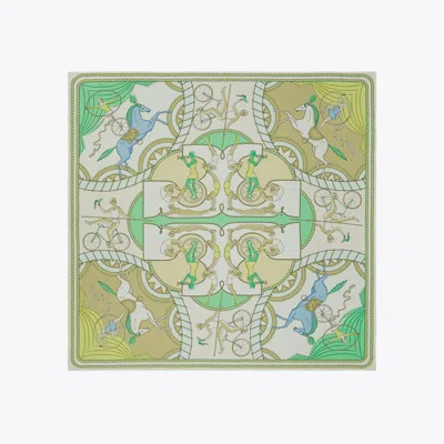 Tory Burch Acrobats Double-sided Silk Square In Green