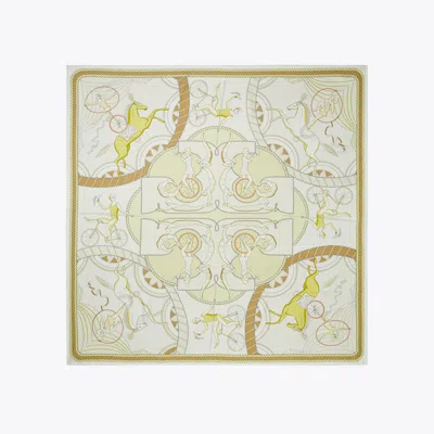 Tory Burch Acrobats Double-sided Silk Square In Gold