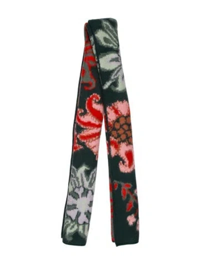 Pre-owned Tory Burch Acrylic Floral Print Scarf In Green