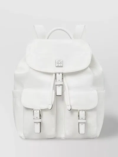 Tory Burch Adjustable Buckle Nylon Backpack With Flap Pockets