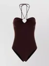 Tory Burch Adjustable Halter Neck Swimsuit Keyhole Detail In Brown
