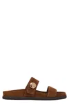 Tory Burch Romy Brown Sandals With Logo Plaque On The Front In Suede Woman In Brown
