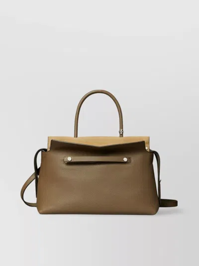 Tory Burch Adjustable Strap Leather Handbag With Front Pocket