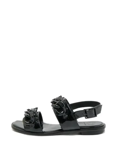 Pre-owned Tory Burch Adrien Chain-link Sandals In Black