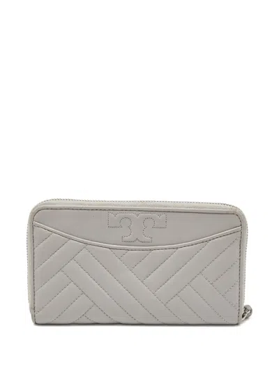 Pre-owned Tory Burch Alexa Quilted Wallet In Gray