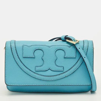 Pre-owned Tory Burch All T Combo Juniper Blue Leather Crossbody Bag
