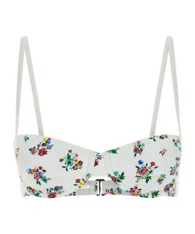 Tory Burch All-over Paisley Print Stretch Bikini Top In White