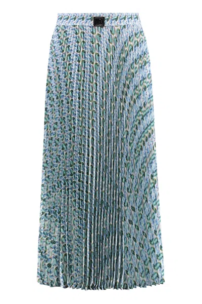 Tory Burch Allover Print Pleated Midi Skirt With Coordinated Belt In Blue