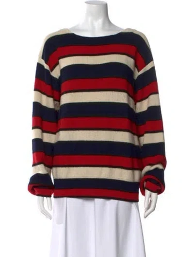 Pre-owned Tory Burch Alpaca Striped Sweater In Blue