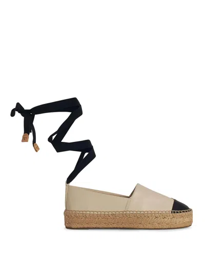 TORY BURCH CAP-TOE CREAM LEATHER ESPADRILLES