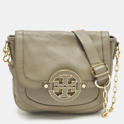 Pre-owned Tory Burch Amanda Beige Leather Flap Shoulder Bag In Sand