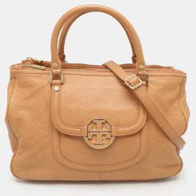 Pre-owned Tory Burch Amanda Beige Leather Tote In Sand