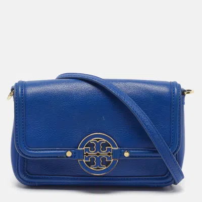 Pre-owned Tory Burch Amanda Blue Leather Flap Shoulder Bag