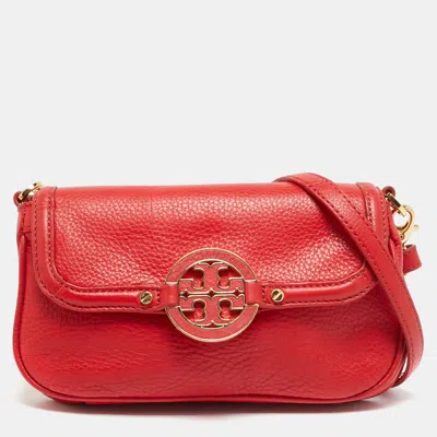 Pre-owned Tory Burch Amanda Mini Leather Crossbody Bag In Red