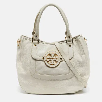 Pre-owned Tory Burch Amanda Off White Leather Tote