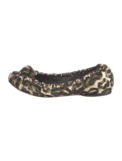 Pre-owned Tory Burch Animal Print Bow Accents Ballet Flats In Black