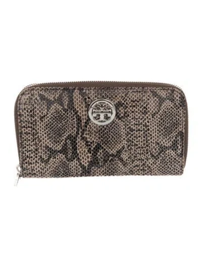 Pre-owned Tory Burch Animal Print Continental Wallet In Brown