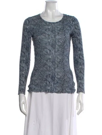 Pre-owned Tory Burch Animal Print Crew Neck Top In Blue