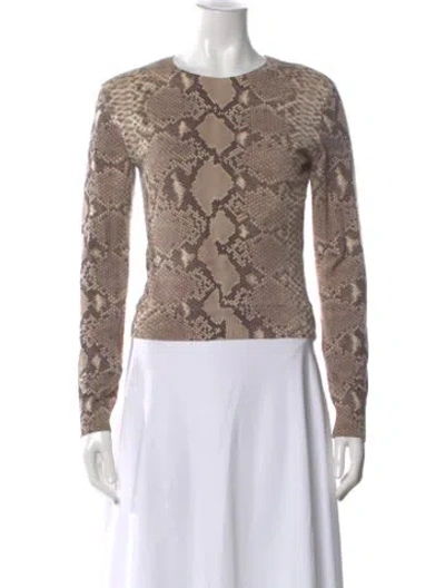 Pre-owned Tory Burch Animal Print Crew Neck Top In Neutral