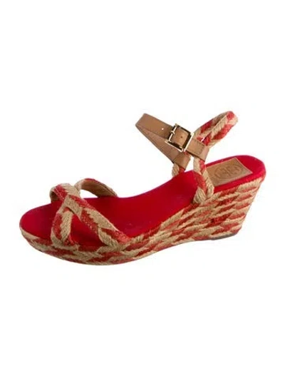 Pre-owned Tory Burch Animal Print Espadrilles In Red