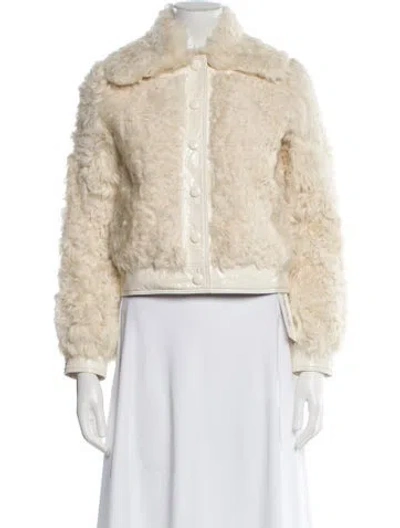 Pre-owned Tory Burch Animal Print Faux Fur Jacket In White
