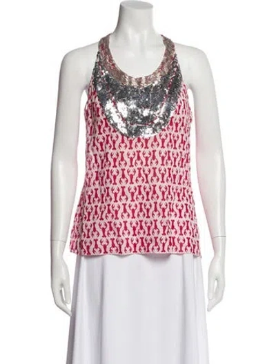 Pre-owned Tory Burch Animal Print Halterneck Top In Red