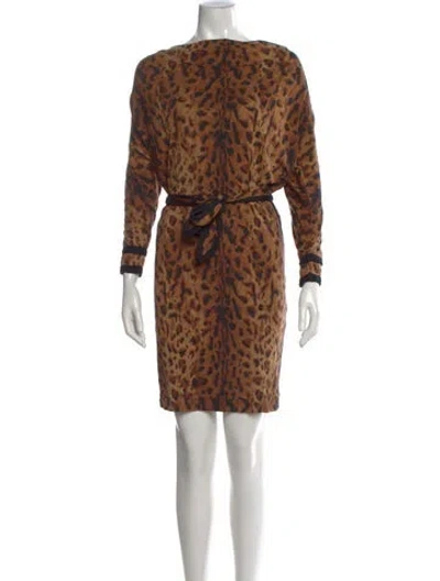 Pre-owned Tory Burch Animal Print Knee-length Dress In Brown