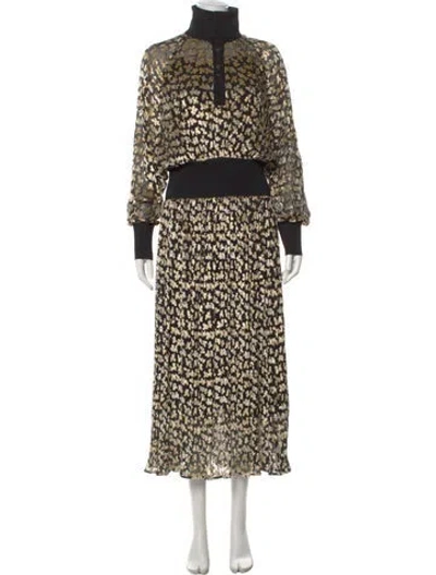 Pre-owned Tory Burch Animal Print Long Dress In Black