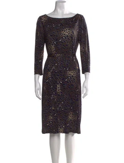 Pre-owned Tory Burch Animal Print Midi Length Dress In Blue
