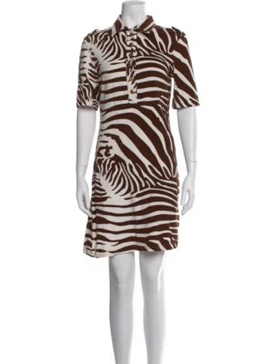 Pre-owned Tory Burch Animal Print Mini Dress In Brown