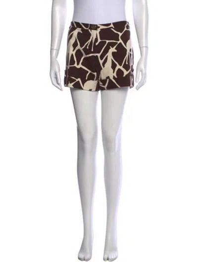 Pre-owned Tory Burch Animal Print Mini Shorts In Brown
