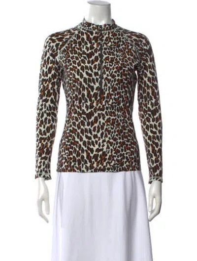 Pre-owned Tory Burch Animal Print Mock Neck Top In Neutrals
